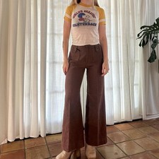 Vintage 70s Brown Bell Bottom Pants Boho Hippie 24x30