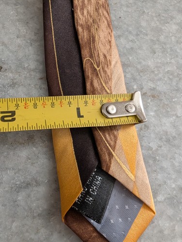 Corbata vintage de seda hecha a mano por STACY ADAMS corbata Art Deco marrón y dorada - Imagen 9 de 9