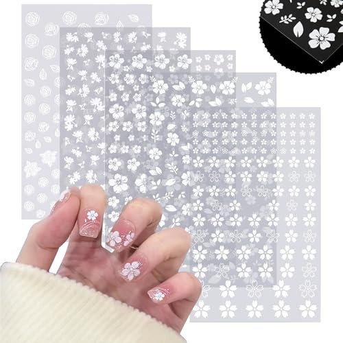 5 Sheets Nail Art Stickers 3D Embossed Flower Nail Decals Self Spring Flowers - Picture 1 of 6