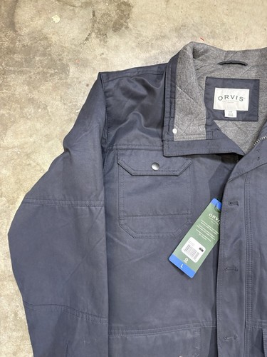 Orvis Field Coat Mens Large Blue Gray Quilted Barn Chore Jacket Hunting Pockets - Picture 3 of 9