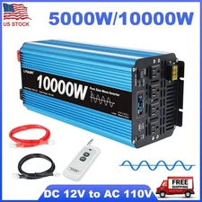 5000W 10000W Pure Sine Wave Power Inverter DC 12V to AC 110V Converter Camping