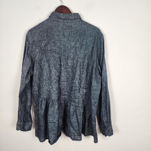 Flachs Knopfleiste Metallic Blau Flare Taille Langarmshirt Damen Medium - Bild 2 von 10