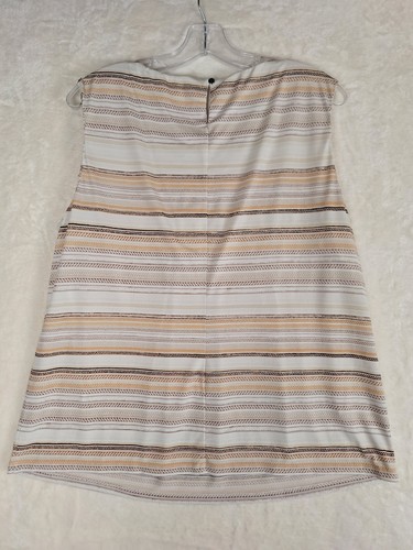 Calvin Klein Women’s 1X Top Tan Striped Sleeveless Tank Shirt Career Wear Pleats - Picture 9 of 9