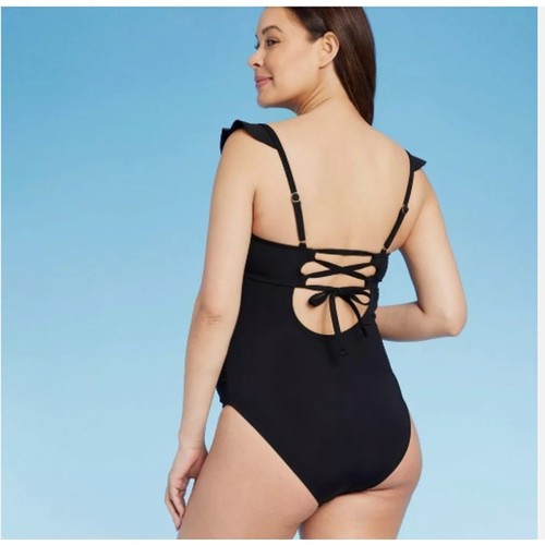 Isabel Maternity One Piece Swimsuit Swimwear Black M Flounce Sleeve Black New - Picture 2 of 6