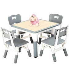 Kids Table and 4 Chairs Set, Height Adjustable Toddler Table and Chair Set fo...