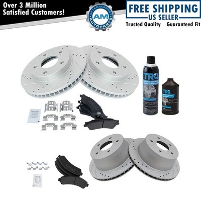 Metallic Brake Pad & Performance Rotor Front & Rear Kit w/Chemicals