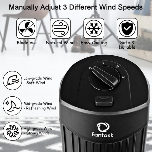 28" Oscillating Tower Fan Floor Standing Portable Bladeless Fan w/3 Wind Speeds - Picture 8 of 12