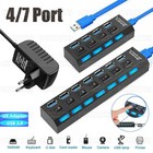 USB 3.0 Hub 4/7 Port Splitter Adapter mit Aktiv Netzteil Verteiler für PC Laptop
