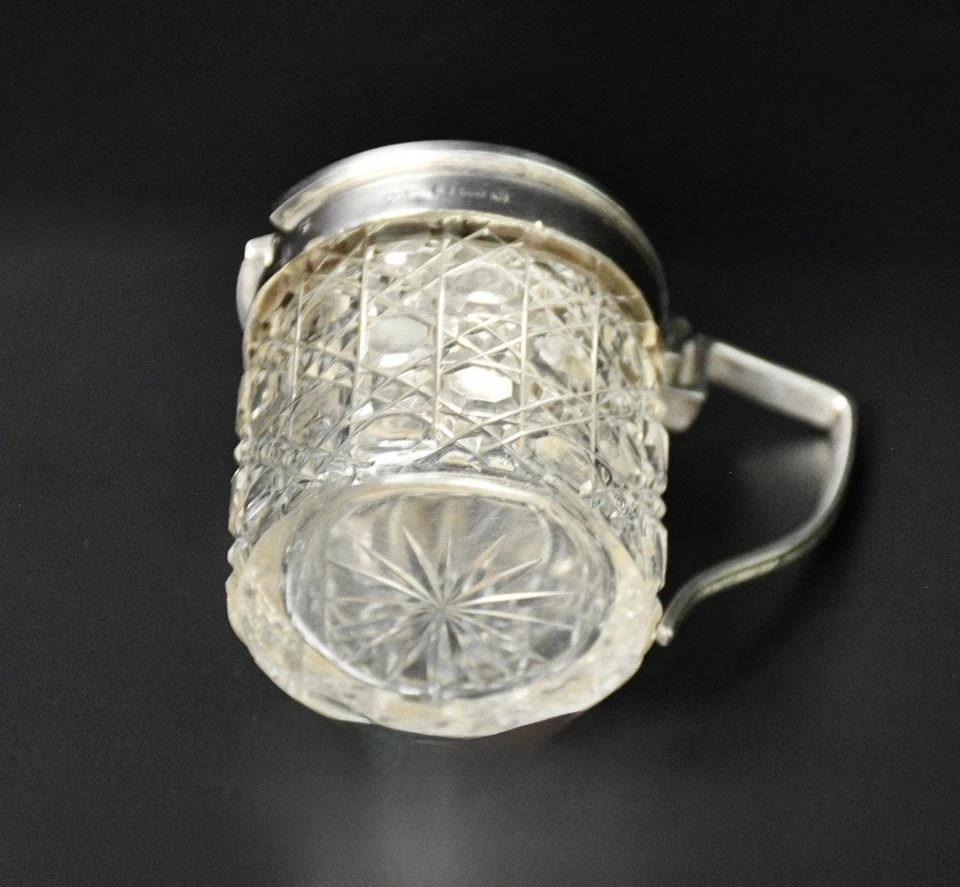 Antigua olla de mostaza superior plateada con sello 1902 en Birmingham por Synyer & Beddoes Foto 3 de 4