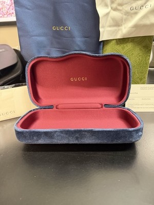 Gucci Blue Velvet Clamshell Hard Eyeglass Case w/ Dust Bags & Box
