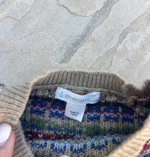 Crewcuts J.Crew Knit Fair Isle Crewneck Sweater Boys Large 10-12 Holiday - Picture 2 of 4