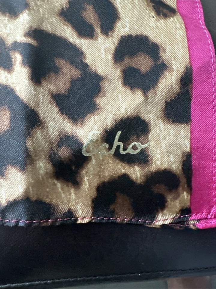 Echo New York Leopard Print 100% Silk Scarf Pink Trim Brown 13" X 72' - Image 4 of 4