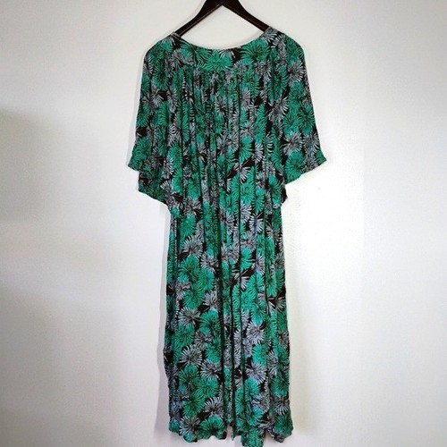 Go Softly Patio Dress Womens Plus 2X Brown Green Palm Print Mumu Loungewear - Picture 4 of 13