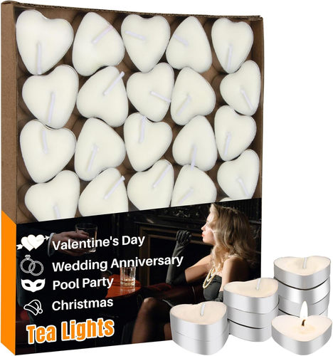 Heart Shaped Tea Lights Candles Tealight Candles 30 Pcs -Unscented, Smokeless So - Picture 10 of 12