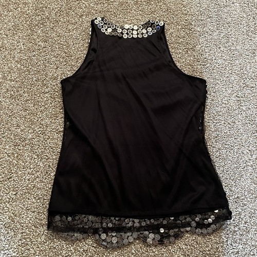 TERI JON Black Gold Sequin Top Party Shimmer Clubwear Going Out Women’s M Tank - Picture 8 of 13