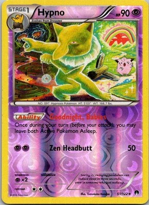 Hypno 51/122 Rare BREAKpoint Pokemon Reverse Holo Near Mint