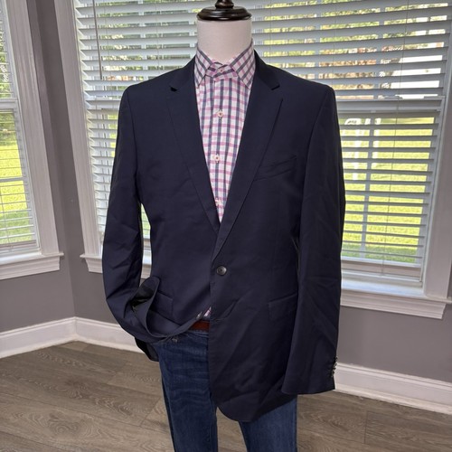 Hugo Boss 2 Button Guabello Blazer Men Size 42L Suit Jacket Sport Coat Navy Blue