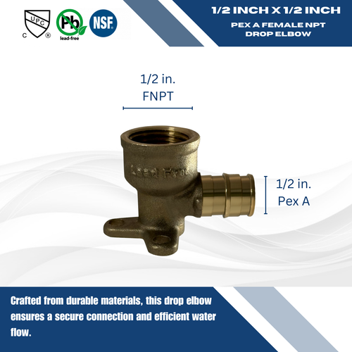 1 Pc XFITTING 1/2" Pex A X 1/2 Female Elbow with Drop Ear, Expansion Female Ear - Picture 5 of 8