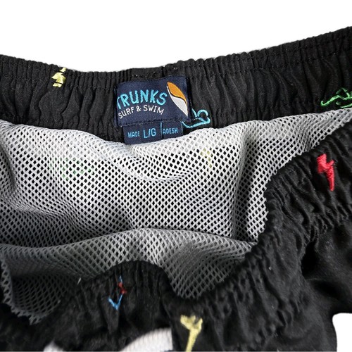 Boys Large TRUNKS SURF & SWIM Black with Embroidered Detail Swimming Shorts - Picture 2 of 10