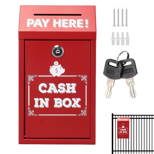Cassaforte con chiave e scatola donazione in metallo da parete chiudibile a chiave14,5x7,5x26 cm - Foto 5 di 14