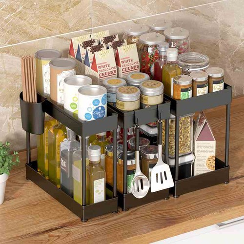 3 Pack Under Sink Storage Organizers 2 Tier Bathroom Cabinet Bottles Organizer - Picture 12 of 13