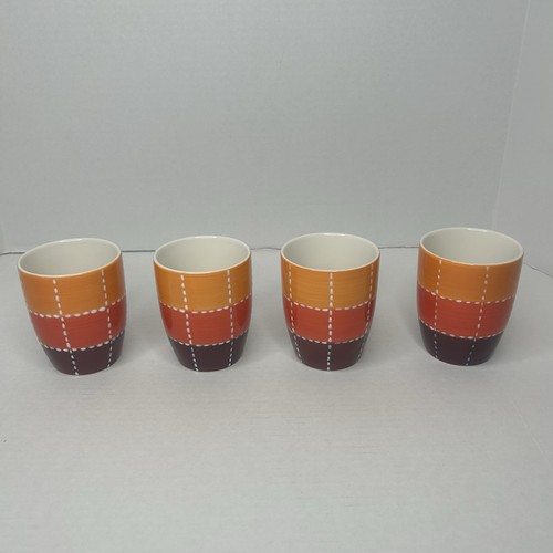 Set of 4 Harry And David Coffee Mugs Tea Cups Orange Plaid 10 oz Thailand - Picture 7 of 11