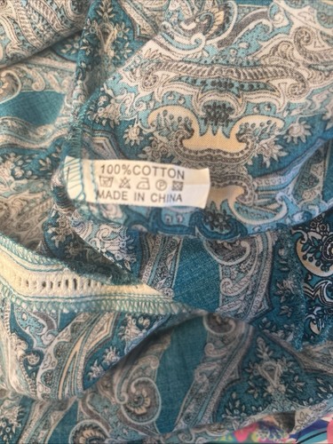 Plus XXL Teal Paisley Tunic. Spaghetti Straps. Cotton, Handkerchief Hem. - Picture 6 of 6
