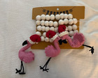 NEW  Christmas Coastal Beach Pink Santa Claus Flamingo Felt Garland Decor 6FT