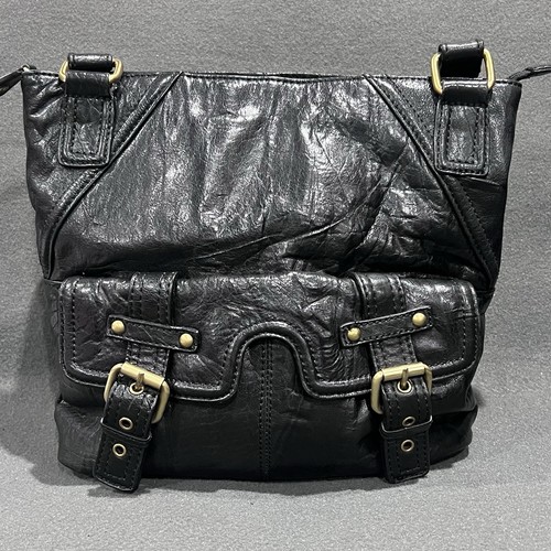 Stone Mountain Black Leather Double Shoulder Strap Purse - Multi Pocket Purse - Picture 2 of 17