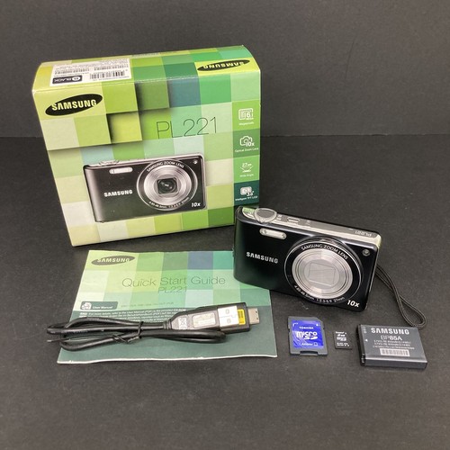 Samsung PL221 16MP Digitalkamera schwarz 10x Zoom + 2GB SD-Karte USB Kabel FUNKTIONIERT