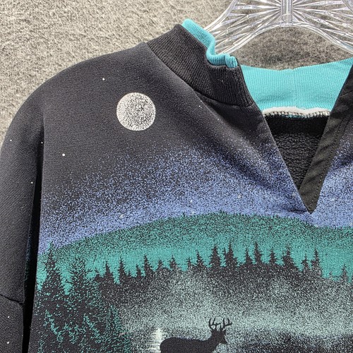 Wildlife Lake Scene Sweatshirt Herren Large schwarz Loon Deer Natur Pullover - Bild 3 von 9