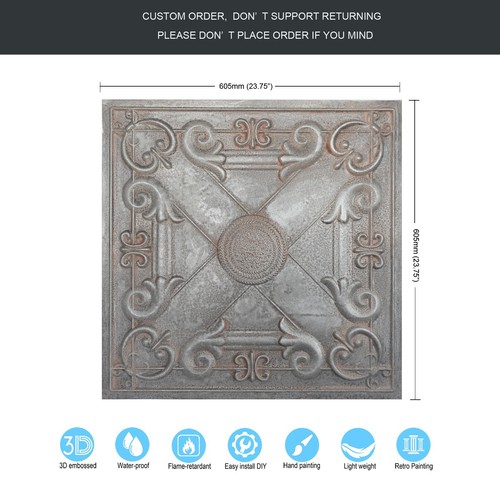 Tin Ceiling Tiles Wall Panel Decor Living Room PL22 Weathered iron 10Pcs - Picture 7 of 22