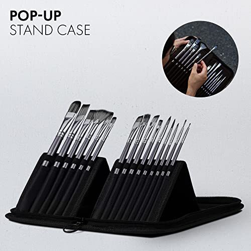 15 Pcs Paint Brush Set with Carrying Case for Acrylic Oil Watercolor Gouache - Picture 3 of 7