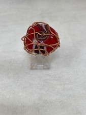 Handmade  Copper Wire Wrap  Red Glass Bead Ring Size 8 1/4 213