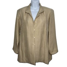 Nina McLemore Beige Gold Blazer Jacket Textured Cotton Silk Women Size 4 USA