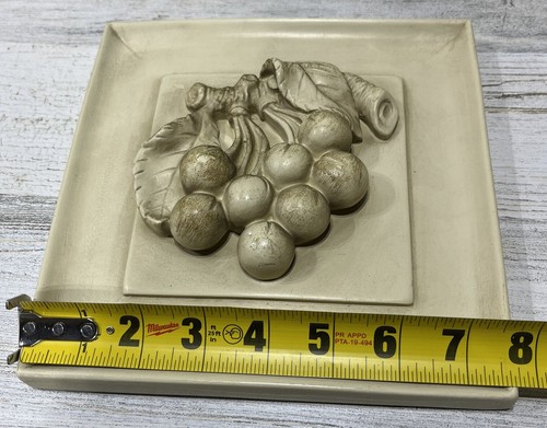 4 Vintage Fruit Ceramic Wall Art 7.75”x7.75” Grapes Cherry Apple - Picture 9 of 10