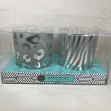 Modern Expressions (2) Tealight Holders Zebra Cheetah Designs Metallic Silver