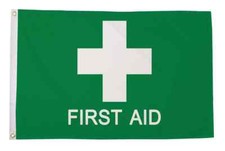 FIRST AID FLAG 5' x 3' Medical Help Point Safety Station Green with White Cross