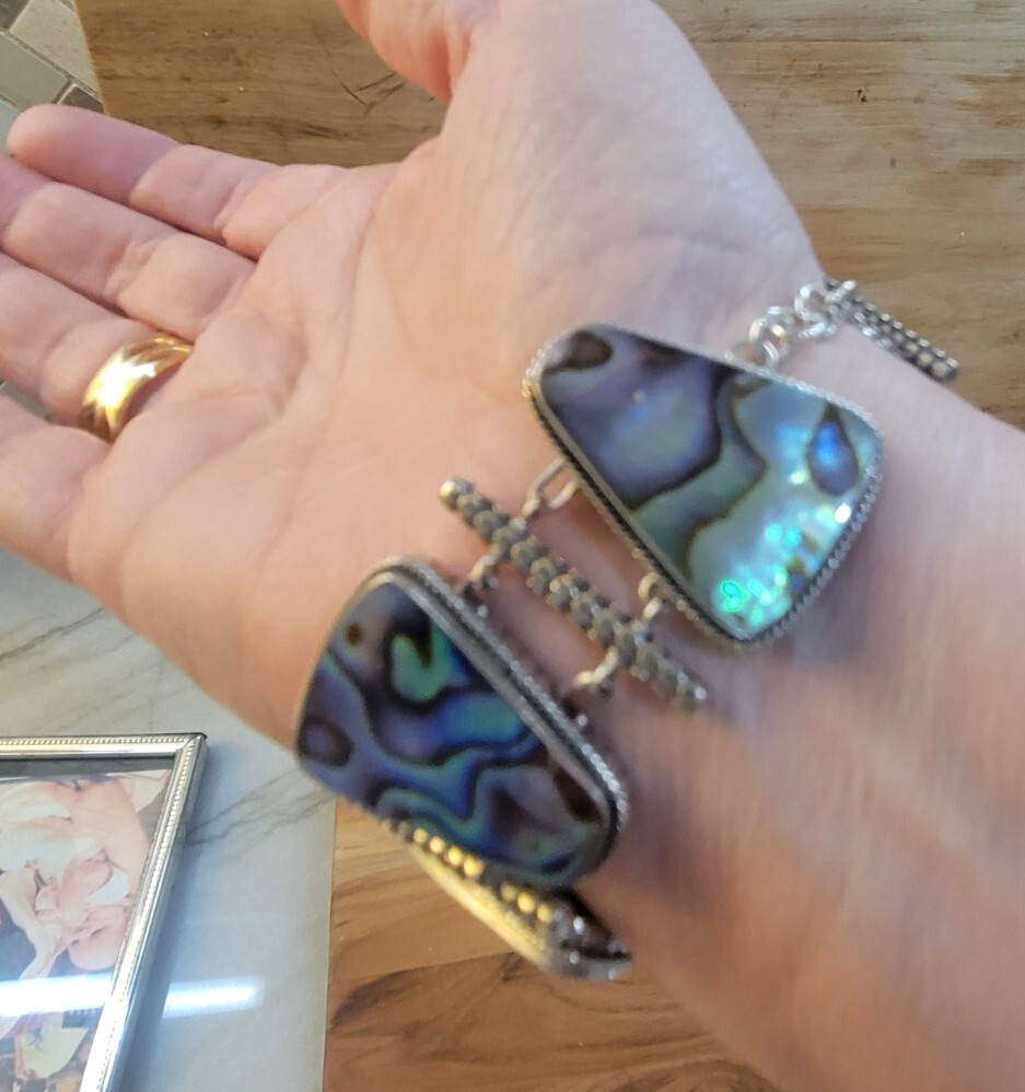 925 Silver Abalone Toggle Clasp Link Bracelet Sig… - image 4