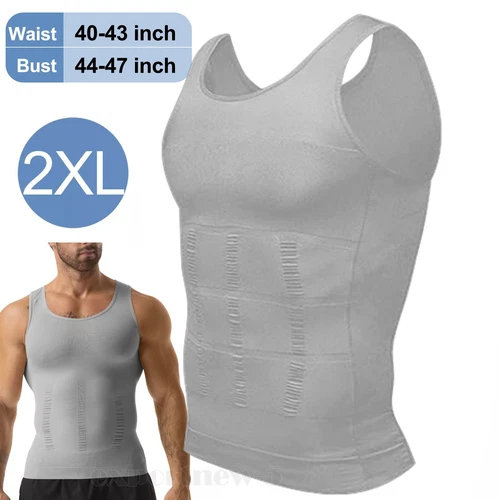 Mens Body Shaper Belly Chest Compression Slimming Shirt Tank Top Abs Girdle Vest - Picture 36 of 56
