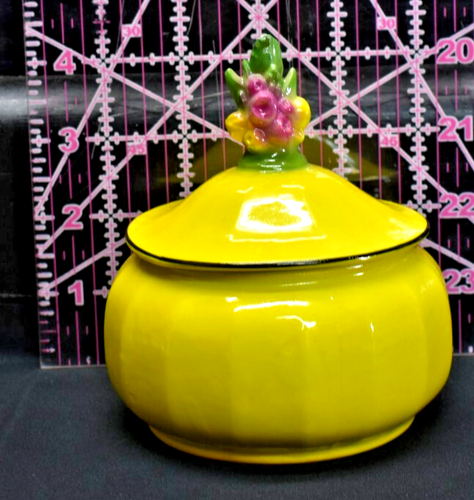 Vintage Bavaria 3040 - Yellow 4.5" Sugar Dish w/ Lid Floral Handle (673) - Picture 10 of 10