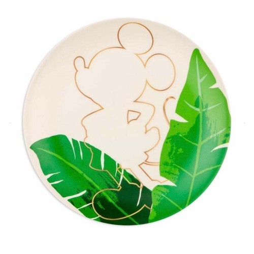 DISNEY MICKEY MOUSE TROPICAL PALM LEAF MELAMINE 9.5" DINNER DESSERT PLATES SET - Picture 5 of 11