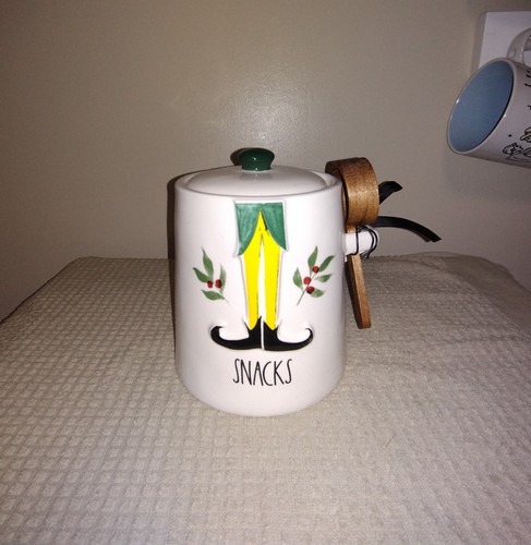 Rae Dunn "Elf" Embossed Ceramic Kitchen Canister with Wooden Scoop - Picture 4 of 15