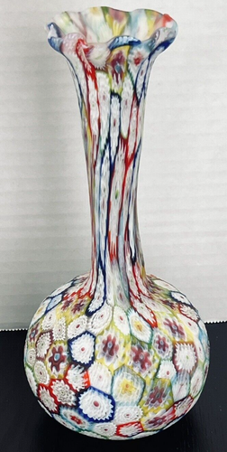 Fratelli Toso Millefiori Vase Murano Murrine Glass Vintage 9" - Picture 5 of 7