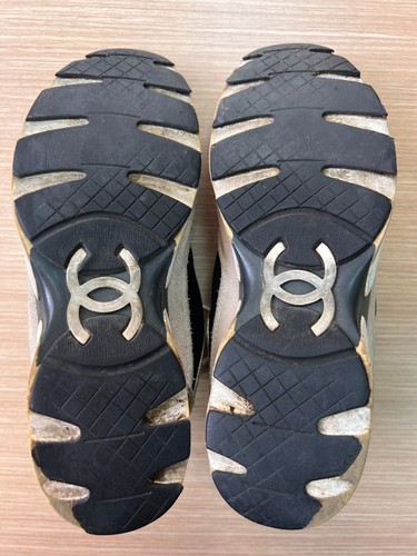 Chanel CC Logo Low Top Trainer Leather And Mesh Sneakers Size US 5 EUR 35 - Picture 9 of 22