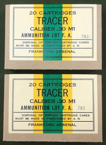 FRANKFORD ARSENAL  CAL. .30 M1 TRACER  WWII  NEW REPLICA  20 ROUND AMMO BOXES - Picture 1 of 10