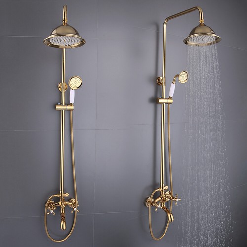 Retro Gold Duschset Duscharmatur Bad Duschsystem Regendusche mit Handbrause DE