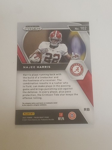 2021 Prizm Draft Picks Najee Harris Base Rookie Card RC #102 Steelers - Photo 7 sur 7