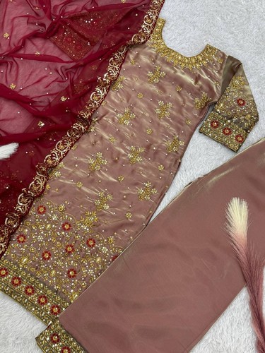Vestido paquistaní Salwar Kameez listo para usar traje boda fiesta Bollywood 3 piezas - Imagen 5 de 7