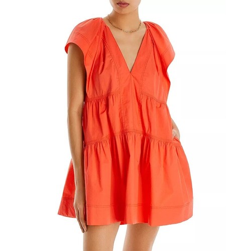 NEW A.L.C Haley Cotton V Neck Mini Dress Women's Spiced Coral Size: 4 - Picture 8 of 8